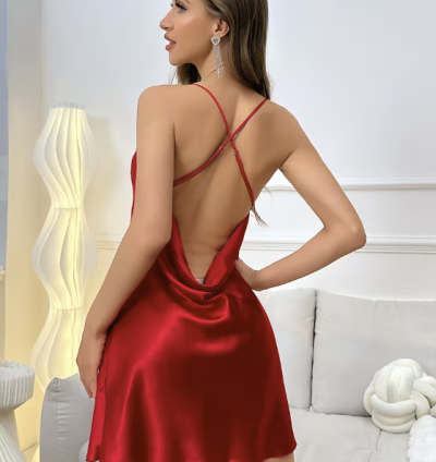 Women's Elegant Sexy Nightdress - Solid Color Red