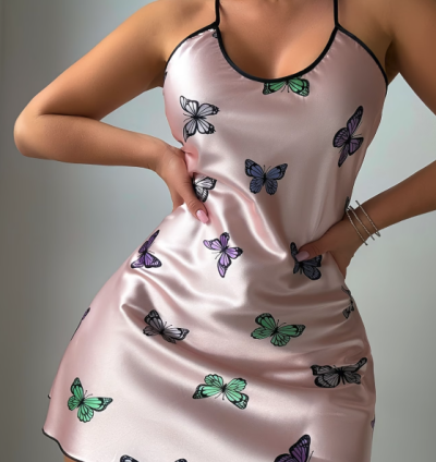 Women'S Sexy Butterfly Print Slip Dress